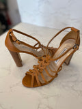 Pre Loved Manolo Blahnik tan pleated leather sandals UK 4