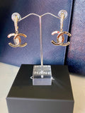 Pre Loved Chanel Gold Tone CC Crystal Drop Earrings with Marquee Cut Centre Stone - NEW