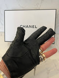 Pre Loved Chanel leather gloves silver mesh leather