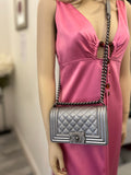 Preloved Chanel Boy Bag in Silver Metallic