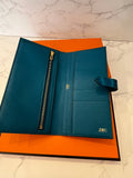 Pre Loved Hermes Bearn Wallet in Exotic Leather in Soufflé Blue (pristine unused)