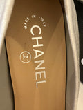 Pre Loved Chanel Silver Leather Platform Heels with Black Toe Detail Size UK 5.5
