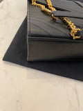Pre Loved Saint Laurent Large College Chevron Bag in Black Leather - Excellent