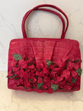 Pre Loved Nancy Gonzalez Flower Appliqué Bag in Cerise Pink Exotic Leather (Excellent)