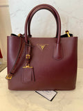 Pre Loved Prada Saffiano Cuir Tote in Burgundy Saffiano Leather