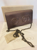Pre Loved Jimmy Choo Pewter Metallic Leather Clutch / Wallet on Chain (excellent)
