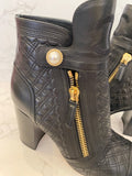 Pre Loved Chanel Black Quilted Leather Ankle Boots with Pearl Detail UK 5