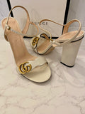 Pre Loved Gucci Marmont White /Cream Leather Block Heeled Sandals UK 8