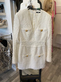 Pre Loved Balmain White Tweed Dress with Gold Buttons - UK 12 -small fit (excellent)