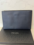 Pre Loved Prada Saffiano Leather Baltico Grey Flat Pouch, Clutch (excellent)