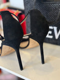Pre Loved Manolo Blahnik black suede sandals with white bar - UK 5