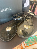 Pre Loved Chanel black pearl toe with ankle strap jelly sandals - UK 4