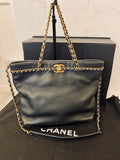 Pre Loved Chanel CC Lock Chain Shopping Tote in black calfskin (excellent) **reserved CH**