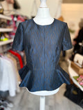 Pre Loved Alexander McQueen Black & Navy Peplum Top UK8