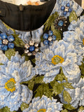 Pre Loved Escada Textured Blue Floral Dress and Coat Suit UK10 (excellent)