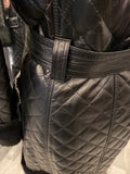 Pre Loved Burberry Black Leather Coat with Fur Trims Size 44 ( Fits Uk10 ) (excellent) .
