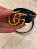 Pre Loved Gucci narrow Marmont Black & Gold Belt 75cm (fits uk-8-10) excellent