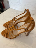Pre Loved Manolo Blahnik tan pleated leather sandals UK 4