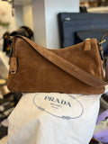 Pre Loved Aimee Prada Brown Suede Shoulder Bag (as new)