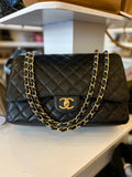 Pre Loved Chanel Classic Maxi Double Flap Bag in Black Caviar Leather
