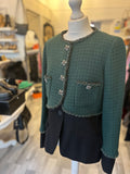Pre Loved Chanel Green Tweed & Black Double Layer Jacket size FR42Fit (fits uk12)