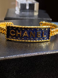 Chanel Gold Tone Chain & Enamel Logo Cuff Chain (reserved)