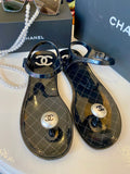 Pre Loved Chanel black pearl toe with ankle strap jelly sandals - UK 4