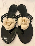 Pre Loved Chanel Black & Cream Camellia Sandals UK 4