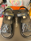 Pre Loved Chanel Black Leather Dad Sandals UK 5.5 (new)