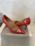 Pre Loved Manolo Blahnik Silver & Coral Lace Heels UK 4
