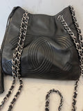 Pre Loved Chanel Vintage Coco Mark Shoulder / Crossbody Bucket Bag in Black Lambskin Leather