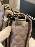 Pre Loved Chanel Medium Reverso Boy Bag in Grey Calf Leather.