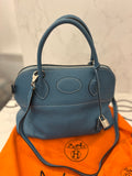 Pre Loved Hermes Bolide in Blue Jean Leather with Palladium Hardware