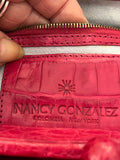 Pre Loved Nancy Gonzalez Flower Appliqué Bag in Cerise Pink Exotic Leather (Excellent)
