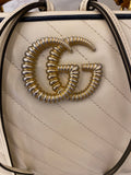 Pre Loved Gucci GG Marmont Bamboo Top Handle Handbag in White