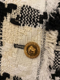 Pre Loved Versace Black, White & Ecru Tweed Skirt Suit Fits UK 8/10