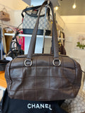Chanel Chocolate Bar Tote in Brown with Silver Hardware