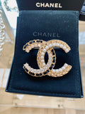 Chanel Leather, Crystal and Pearl CC Brooch (new)