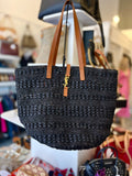 Pre Loved Saint Laurent Panier Medium Raffia Tote in Black