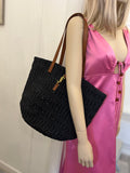 Pre Loved Saint Laurent Panier Medium Raffia Tote in Black