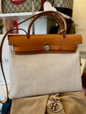 Hermes Vintage Interchangeable Herbag 31 Satchel in Beige Canvas or Black Fabric & Tan Leather (new)