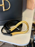 Pre Loved Bottega Veneta Black Leather Double Belt with Gold Tone Horseshoe Buckle