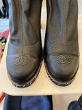 Chanel Black Leather Ankle Boots with CC Toe and Chain Sole Design UK 5