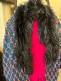 Pre Loved Fendi Fur Trimmed Silk & Wool Shawl in Blue & Pink **reserved AD**