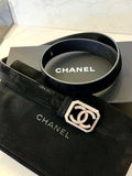 Pre Loved Chanel black Suede Belt With Crystal Embellisment UK12