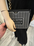 Pre Loved Louis Vuitton Black and White Stripe Neverfull Pouch - Excellent