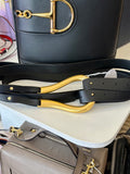 Pre Loved Bottega Veneta Black Leather Double Belt with Gold Tone Horseshoe Buckle