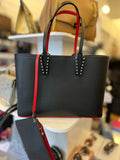 Pre Loved Christian Louboutin Cabata Black Tote Gunmetal Spikes