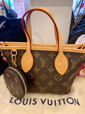 Pre Loved Louis Vuitton Neverfull BB with coin purse and wide pink textile strap (excellent)