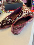 Pre Loved Dolce and Gabbana burgundy velvet and crystal loafers size UK5.5